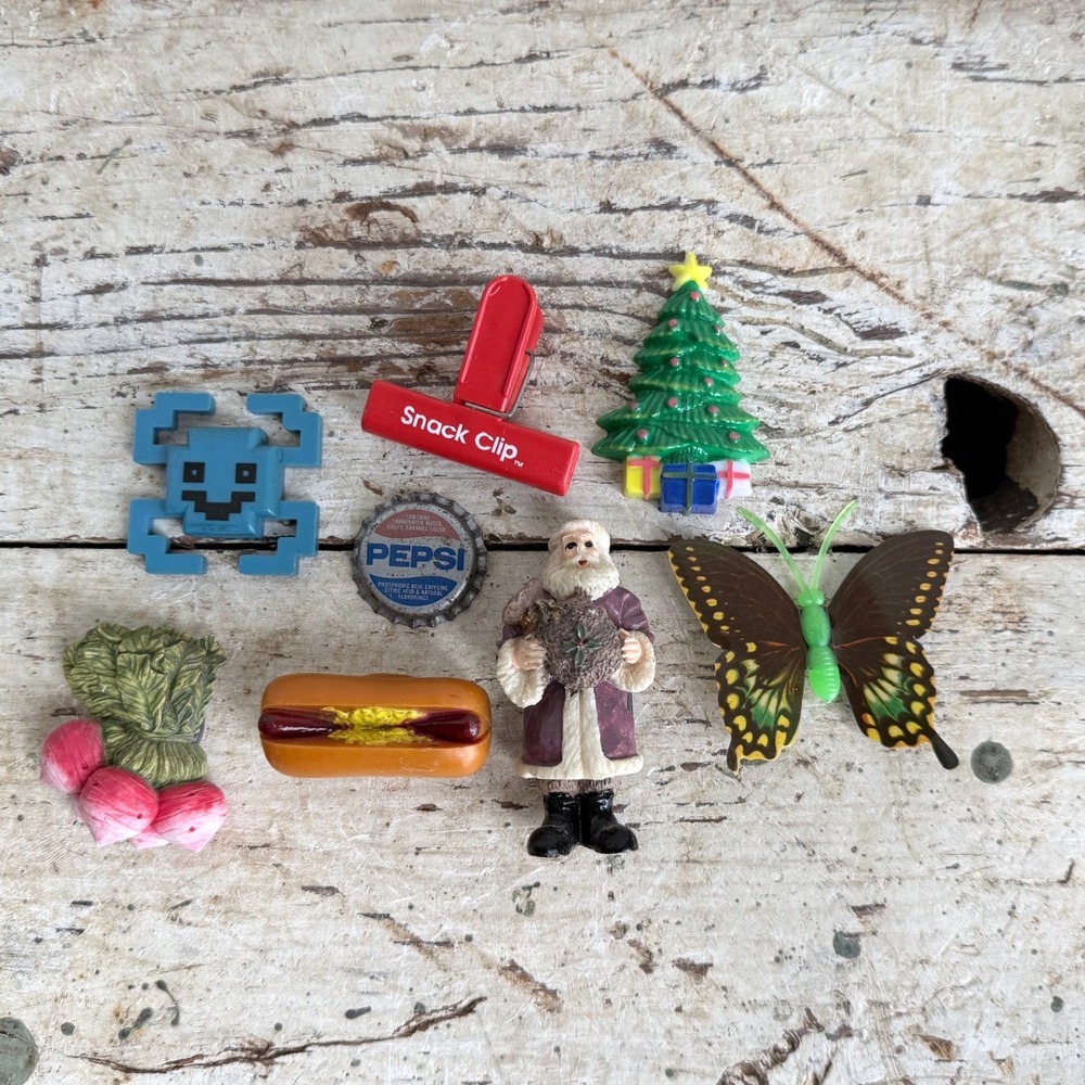 Vintage Novelty Refrigerator Magnet Lot Pepsi Hot Dog Santa Butterfly 8pc Set